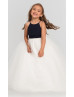 Navy Blue Chiffon Ivory Tulle Long Flower Girl Dress